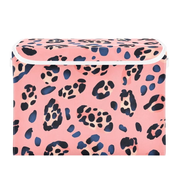 Dot Pattern Pink Large Storage Bins with Linen Collapsible Lid Storage Box 16.7 x 12.6 x 11.8in