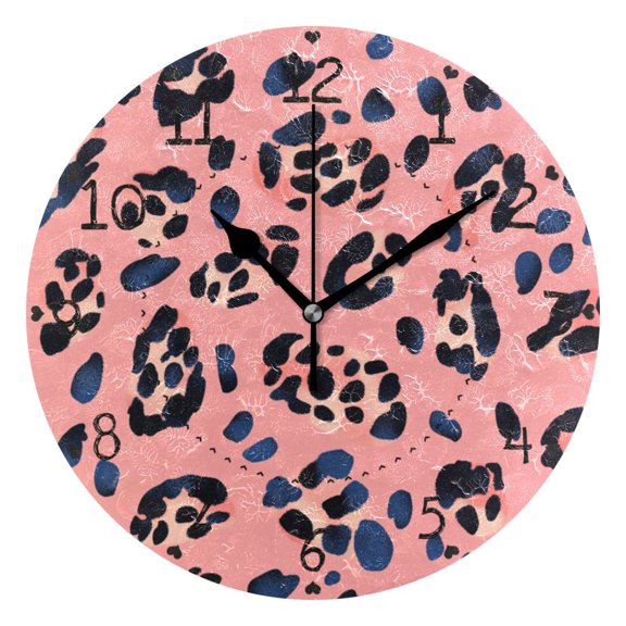 Dot Pattern Pink Round Wall Clock Silent Battery Operated Home Decor for Living Room Bedroom