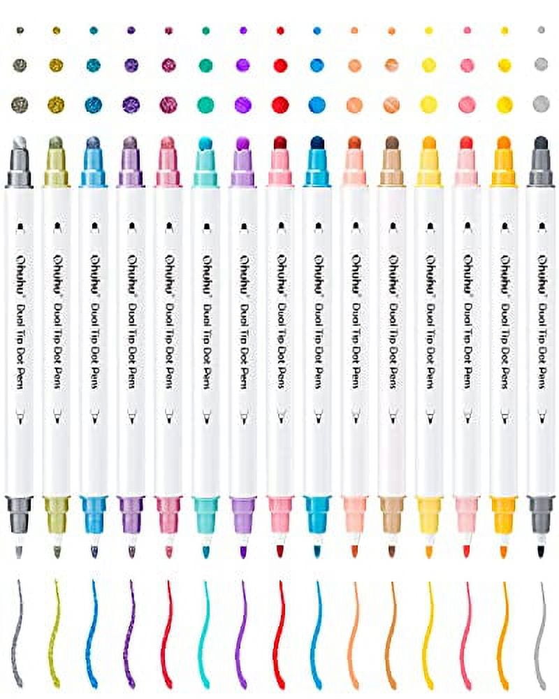 Dot Pens, Ohuhu 15 Colors Dual Tips (Fine & Dot) Dot Pen Markers for