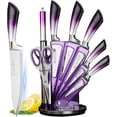 thumbnail image 1 of Dot Pet Purple Gradient Handle Stainless Steel Kitchen Knife Set, 9-Piece, 1 of 7