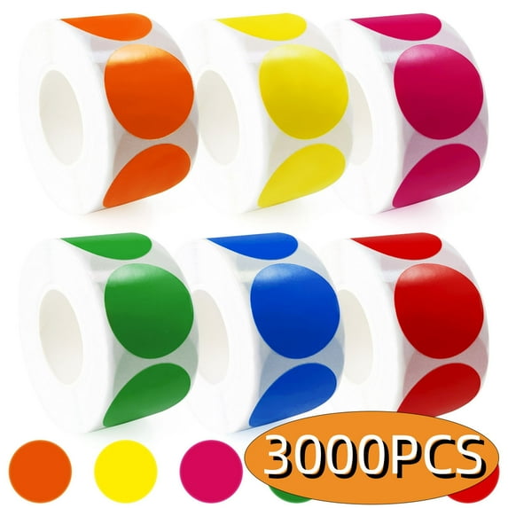 Dot Stickers Label Stickers Teacher Stickers Colorful Round Label Stickers for Office Student Classroom Decoration 1" 3000 PCS