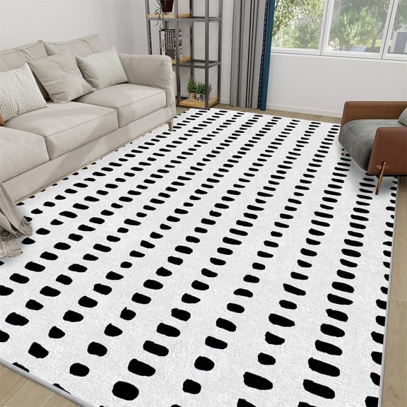 Dot Washable Rugs for Living Room Rug, Black and White Low Pile Area Rug for Bedroom Carpet Non Slip Rug, Floor Rug for Office Dining Room Classroom-2' x 3'