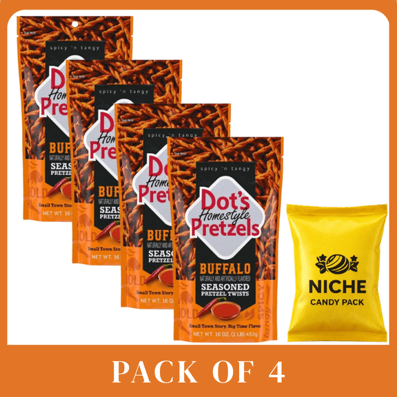 Dots Homestyle Buffalo Seasoned Pretzel Twists 16 oz Bags (4 Pack)