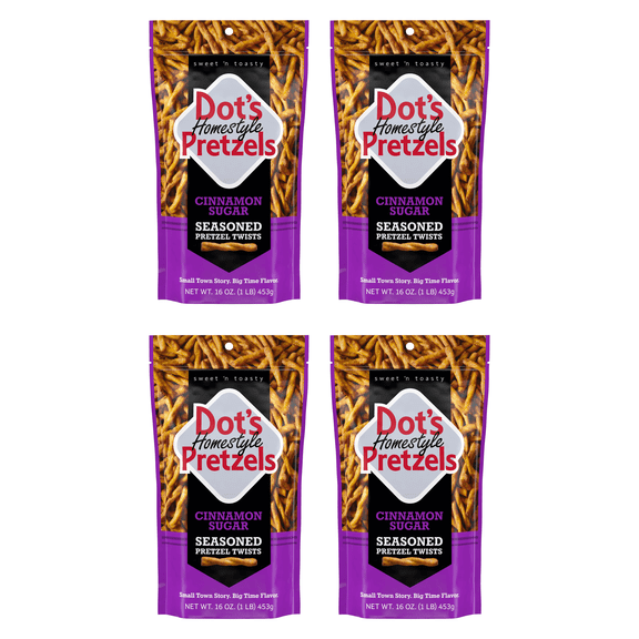 Dot's Homestyle Cinnamon Sugar Seasoned Pretzel Twists, 16 oz (Pack of 4)