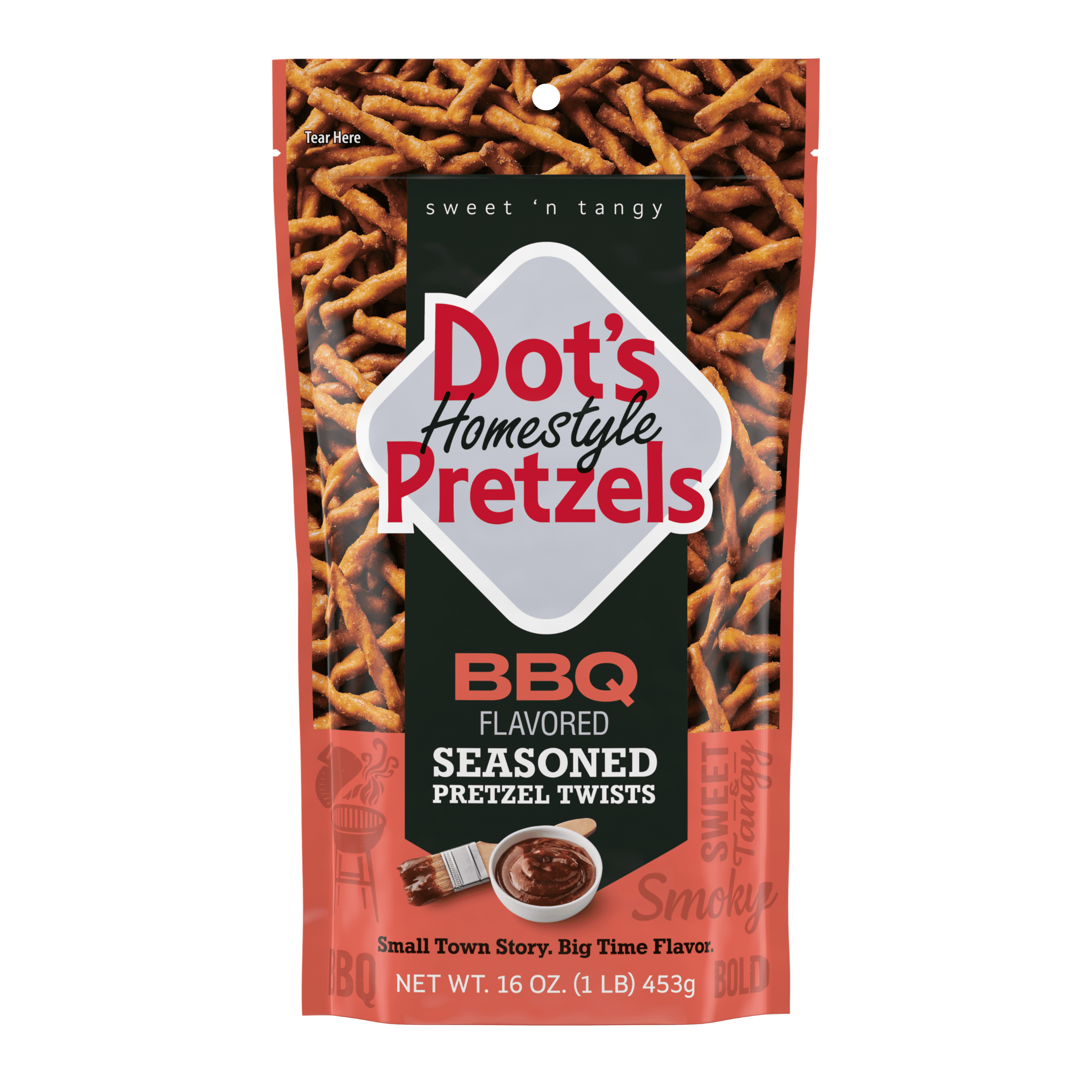 Dot's Homestyle Pretzels BBQ Seasoned Pretzel Twists, 16oz Family Size Bag