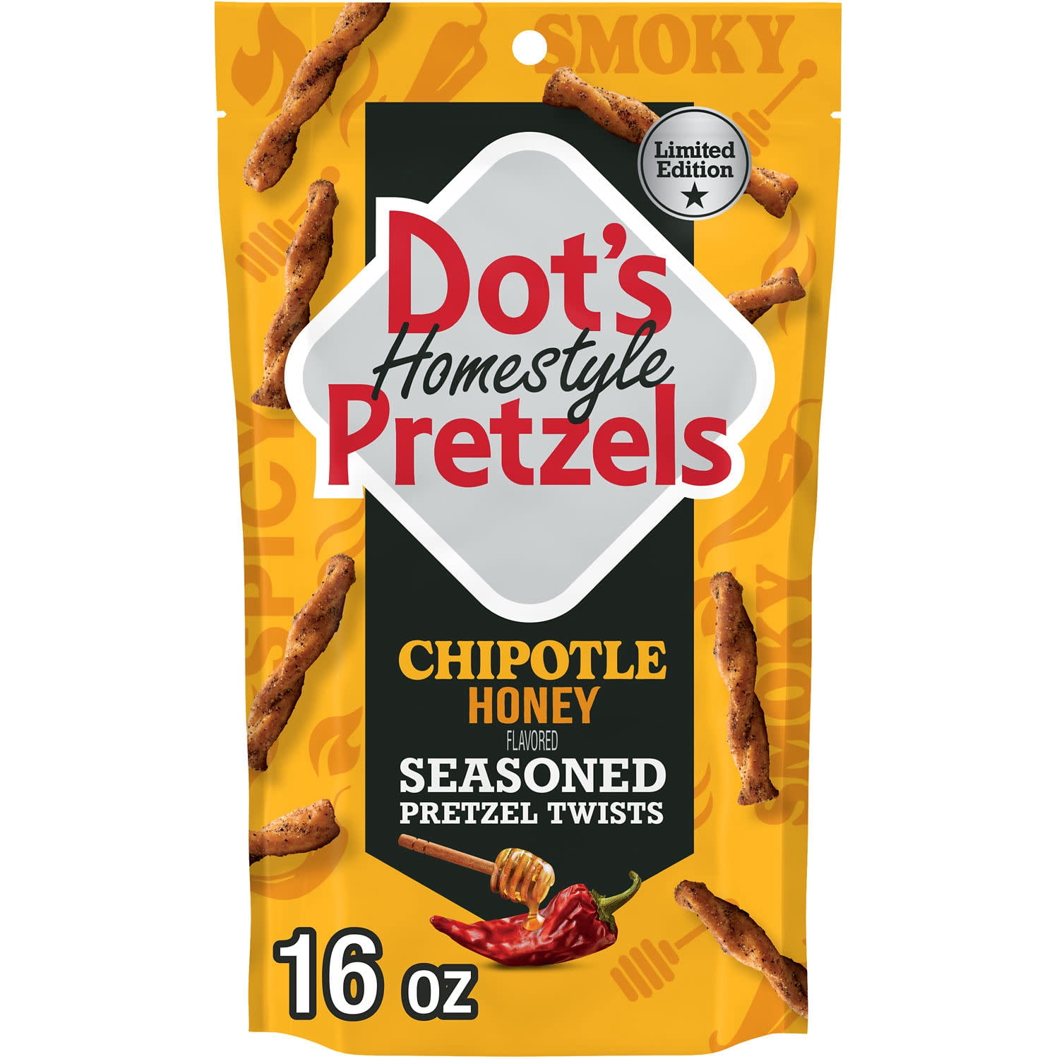 Dot's Homestyle Pretzels Chipotle Honey Flavored Seasoned Pretzel Twists, Bag 16 Oz