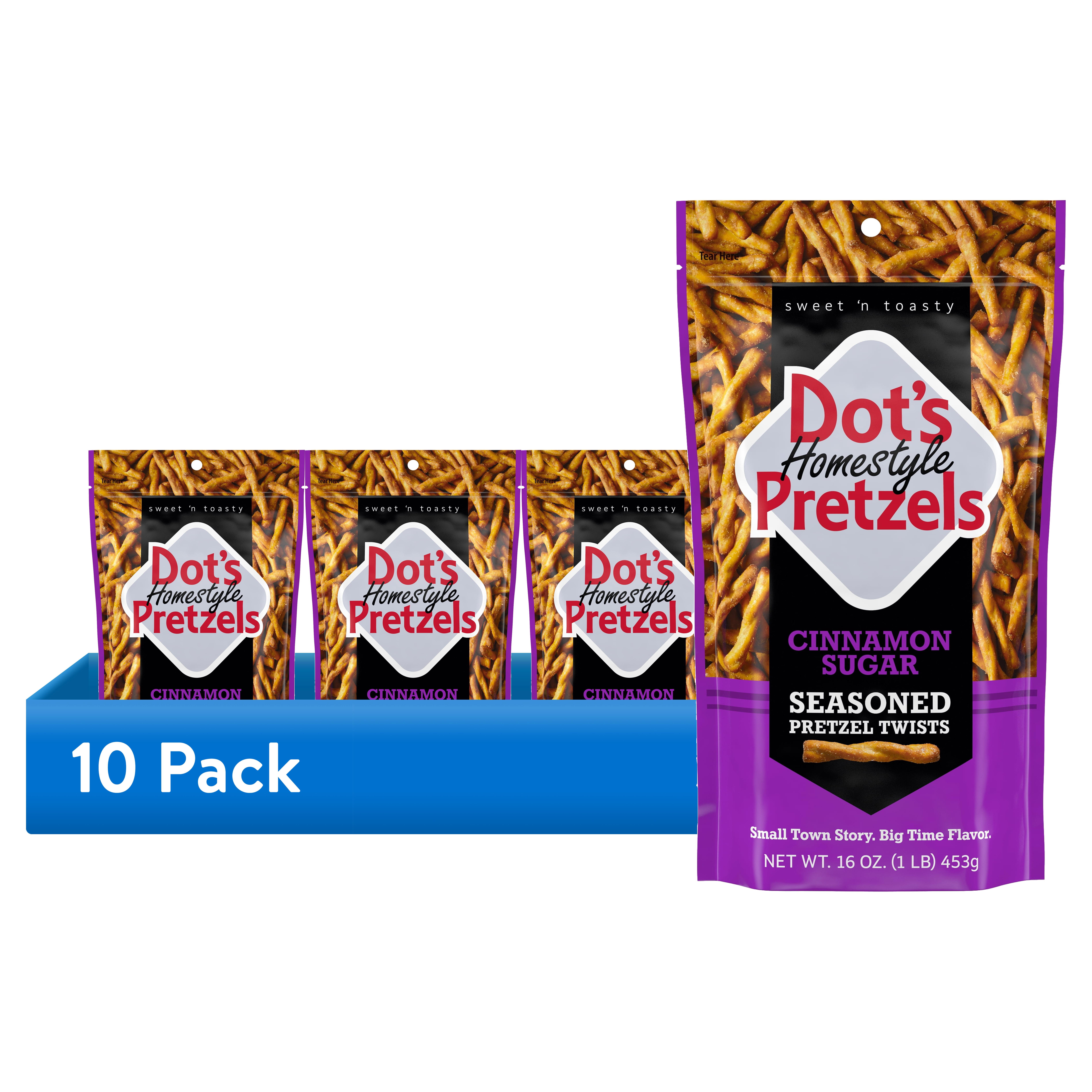 (10 pack) Dot's Pretzels Cinnamon Sugar Seasoned Pretzel Twists Snack, 16 oz