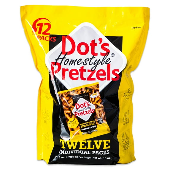 Dot's Honey Mustard Seasoned Pretzel Twist - Sweet and Tangy Mustard Honey Pretzel Sticks - 12, 1.5oz bags