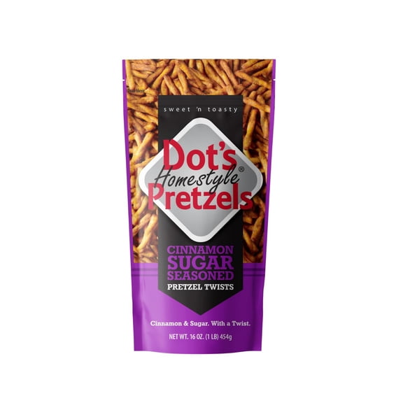Dot's Pretzels Cinnamon Sugar Seasoned Pretzel Twists, Healthy Kids Snacks, 16oz Grocery Sized Bag HB4
