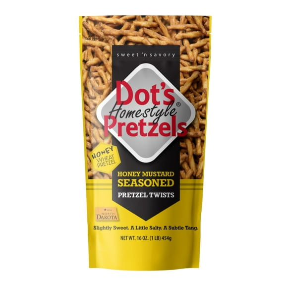 Dot's Pretzels Honey Mustard BDF6 Seasoned Pretzel Twists, Healthy Kids Snacks, 16oz Grocery Sized Bag