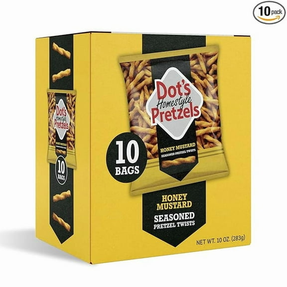 Dot's Pretzels Honey Mustard Seasoned Pretzel Twist Snack, 1oz Individually Sized Bag (10 Count) ( Pack of 2 )