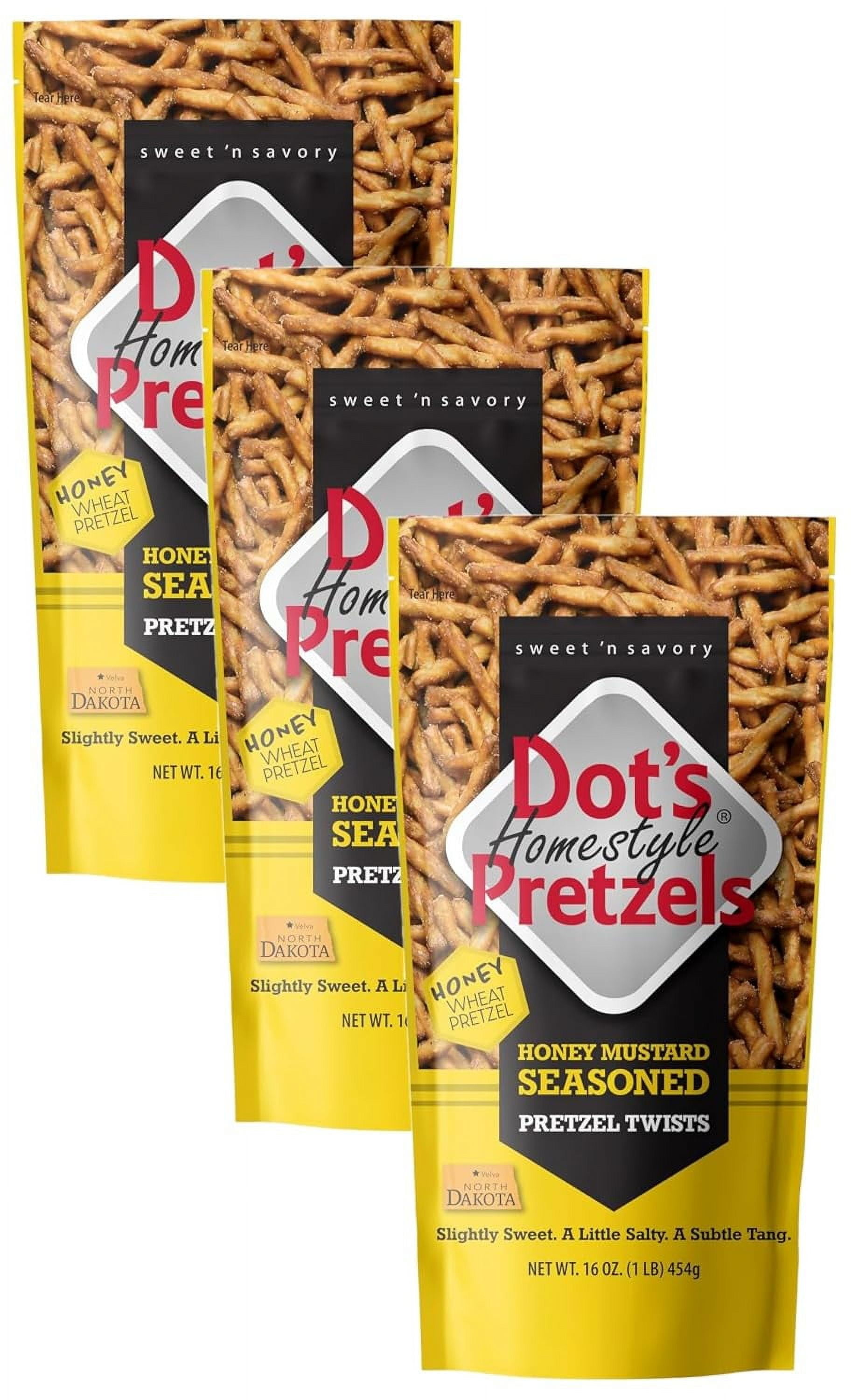 Dot's Pretzels Honey Mustard Seasoned Pretzel Twists, Healthy Kids Snacks, 16oz Grocery Sized Bag (Pack of 3)