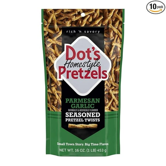 Dot's Pretzels Parmesan Garlic Seasoned Pretzel Twist Snack, 16oz Grocery Sized Bag ( Pack of 2 )