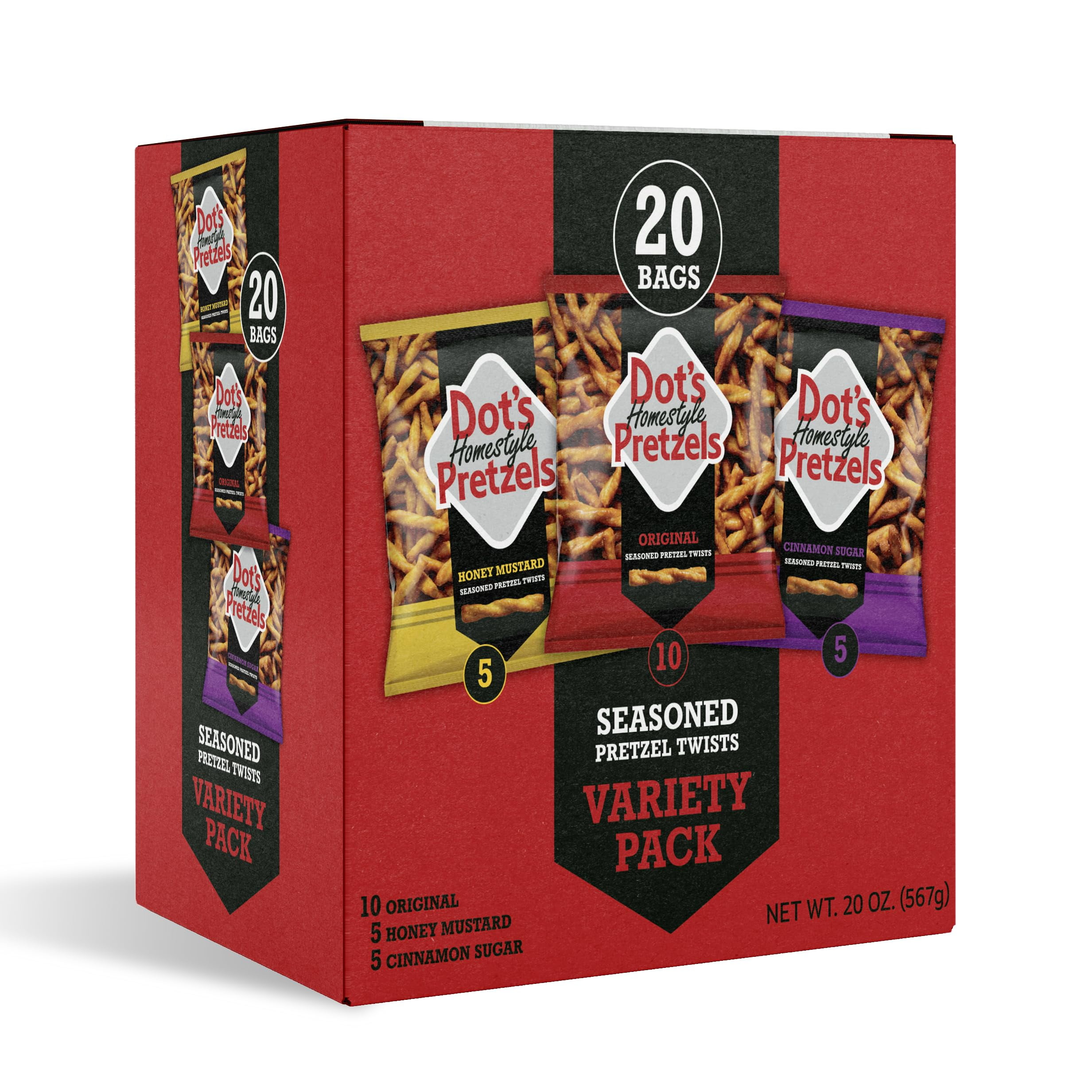 Dot's Pretzels Variety Pack, STF9 Original, Honey Mustard, and Cinnamon