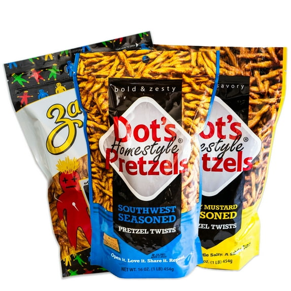 Dot's Southwest Pretzel Twists - Variety Pack - Zapp's Voodoo Stix - Dot's Honey Mustard Sticks - 3, 16oz Bags