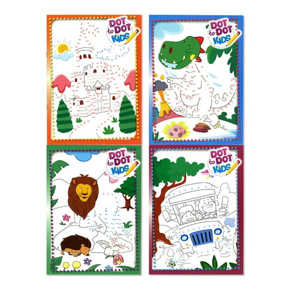 Dot to Dot Book 4 Title, Fun Workbook for Learning Drawing Coloring, 4-Pack