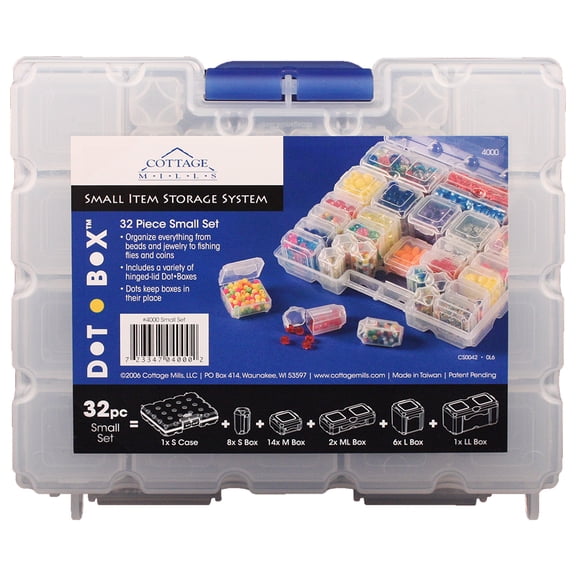 DotBox Small Set 32 pcs from Cottage Mills. 31 Storage Boxes in a Carrying Case. Its the Ultimate Small Item Storage System. Perfect for Bead, Jewelry, Craft and Small Part Storage.