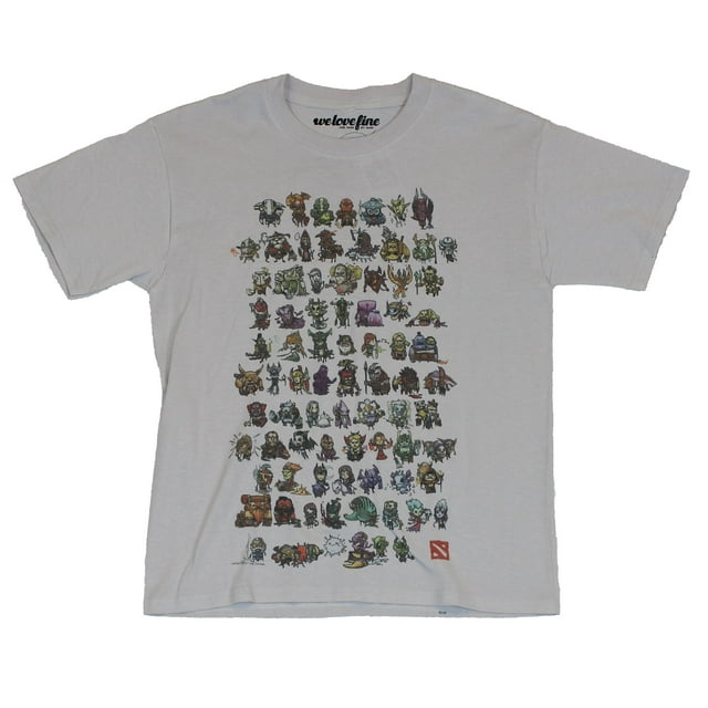 Dota 2 Mens T-Shirt - Chibi Style Hero Line Up All Over Image (2X-Large)