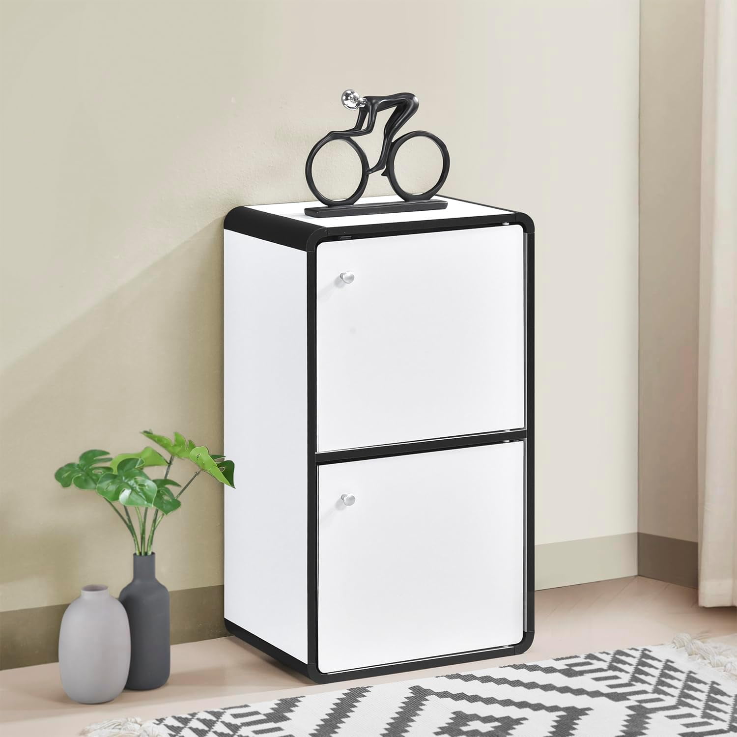Dothan Wood 2-Cubed Closed Bookcase - Storage Shelf Organizer Bookshelf (White)