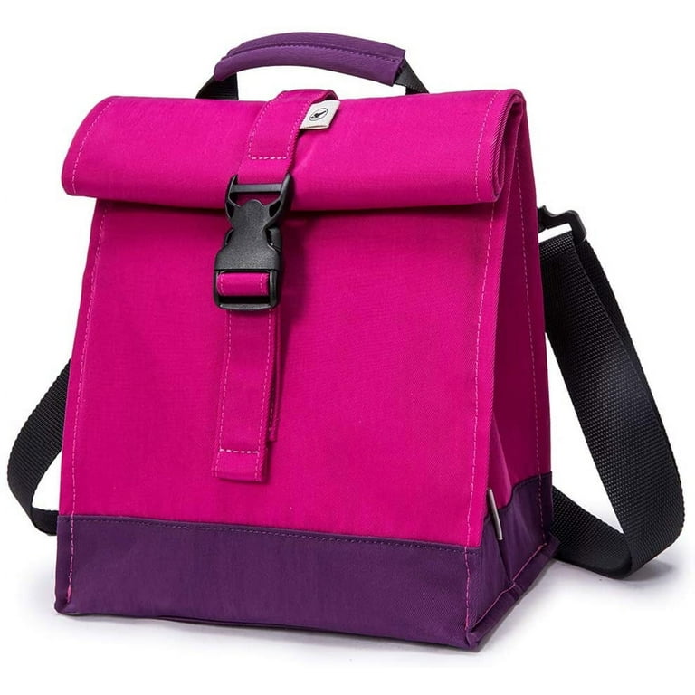 Insulated Lunch Bag Roll Top Lunch Box for Women Men, Pink