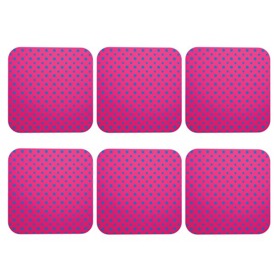 Dots Blue Spots Pattern Set of 6 Faux Leather 4 Inch Coasters Drinks Tabletop Home Dinning Square
