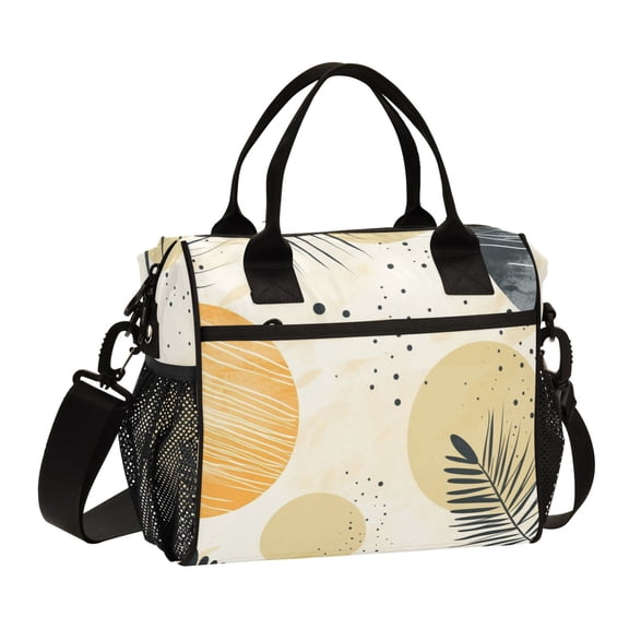 Dots Circles Leaf Lunch Bag Insulated Lunch Box Leakproof Reusable Cooler Tote Adjustable Shoulder Strap for Men Women 9L