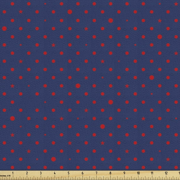 Ambesonne Mint Fabric by the Yard Upholstery, Dots Star, 1 Yard, Indigo Vermilion