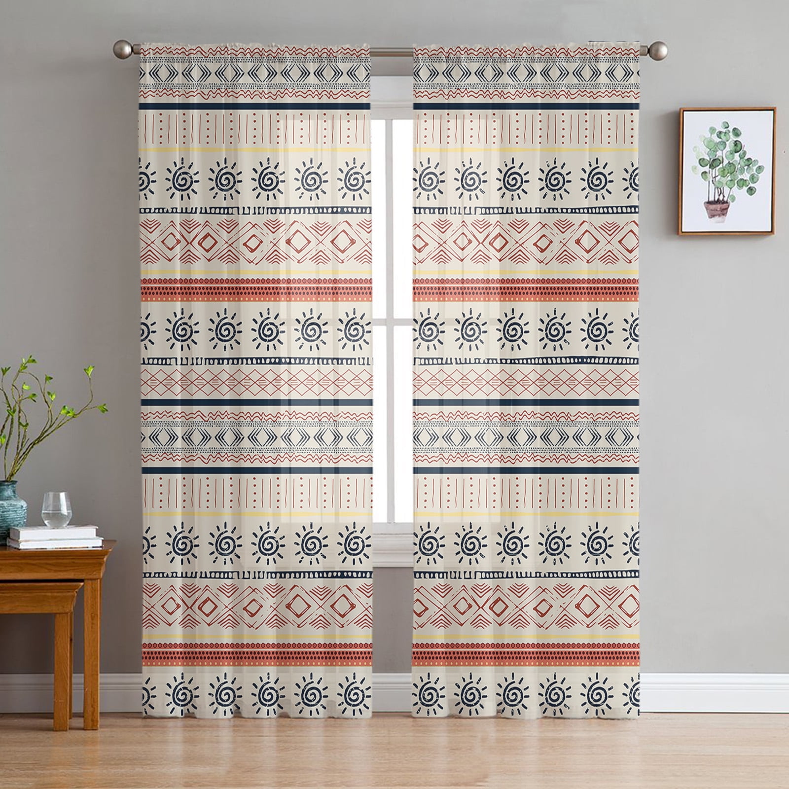 Dots Geometric Abstract Pattern Tulle Curtains for Living Room Bedroom ...
