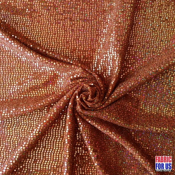 Dots Micro Holographic Glitter Stretch Brown Poly-Spandex Fabric 54" Wide