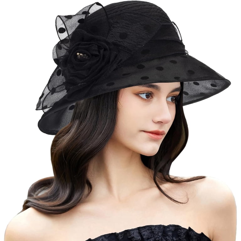 Dots-Organza Flower Band Wide Brim Sun Hat for Women French  display picture 2