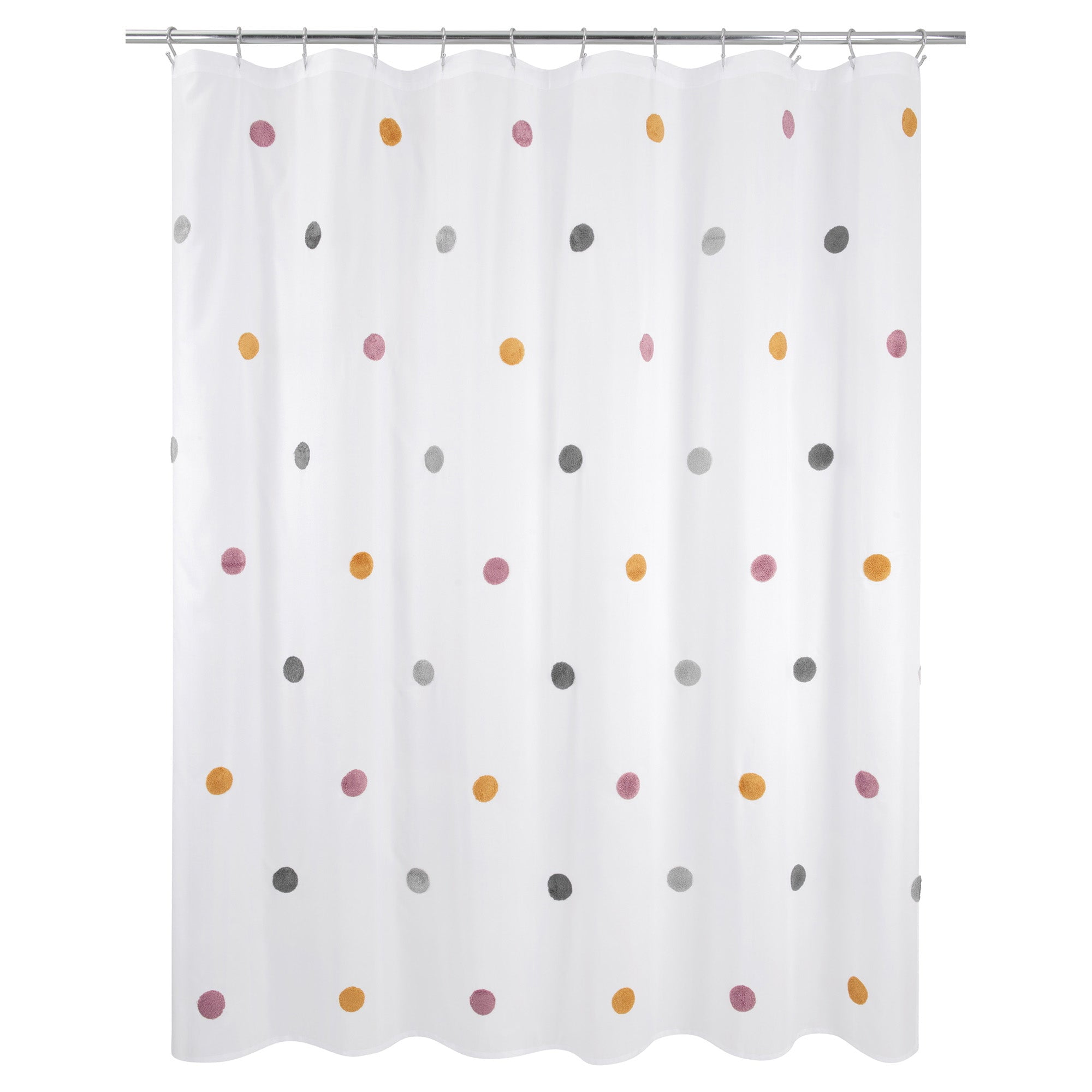 Playful Multicolor Pom Pom White Fabric Shower Curtain