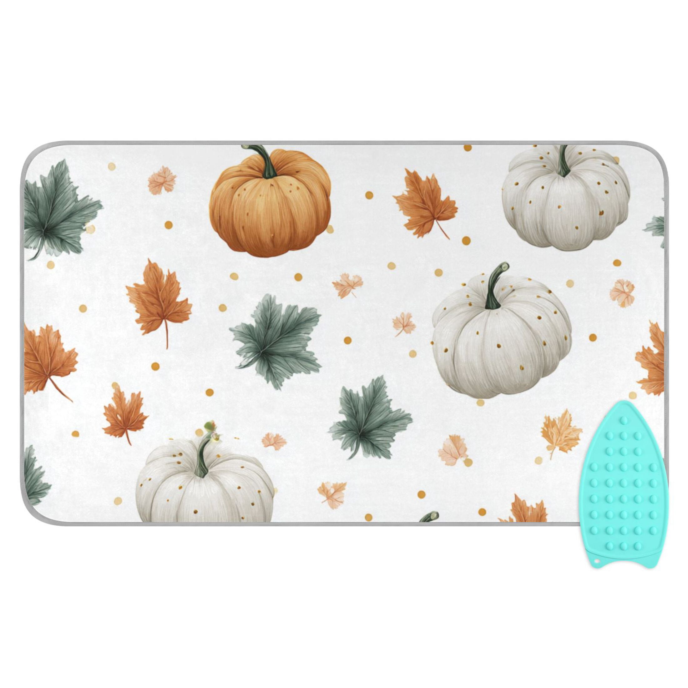 Dots Pumpkins Leaves Harvest Festival Ironing Mat Blanket Portable Travel Ironing Pad Heat Resistant Pad 47.2" x 27.6”