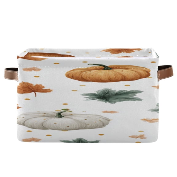 Dots Pumpkins Leaves Harvest Festival Square Storage Bins with Handles Collapsible Containing Box 1 Pack