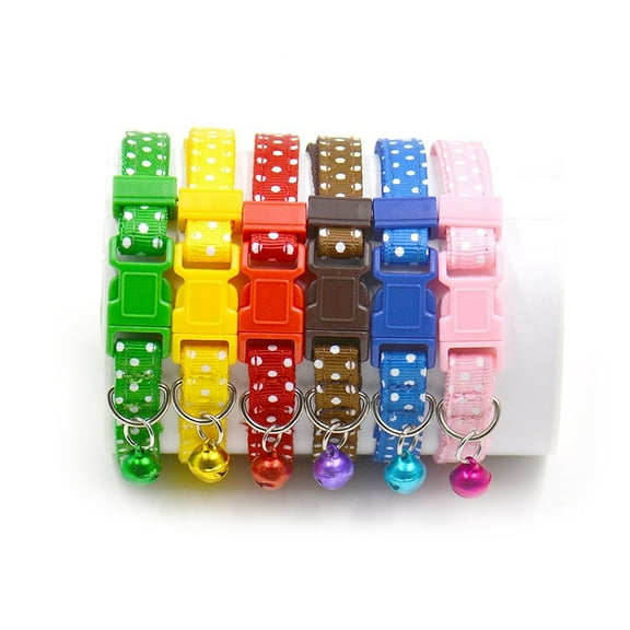 Dots Small Cat & Dog Puppy Collar with Jingle Bell 1.0cm Width (Blue)