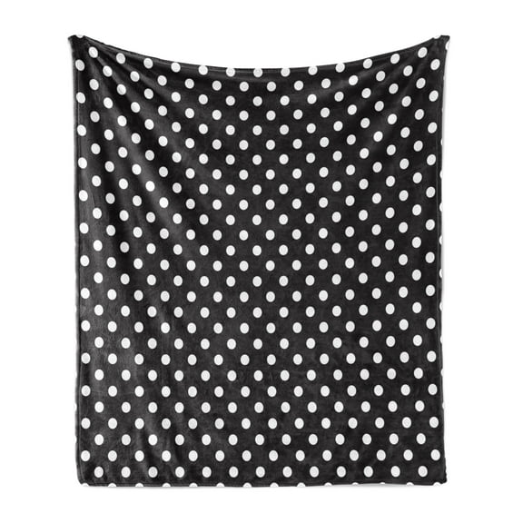 Dots Soft Flannel Fleece Throw Blanket, Classical Pattern of White Polka Dots on Black Traditional Vintage Design, Cozy Plush for Indoor and Outdoor Use, 50" x 60", Charcoal Grey White, by Ambesonne