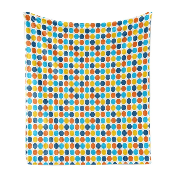Dots Soft Flannel Fleece Throw Blanket, Geometric Retro Style Vibrant Colored Dots in Sequential Order on White Background, Cozy Plush for Indoor and Outdoor Use, 70" x 90", Multicolor, by Ambesonne