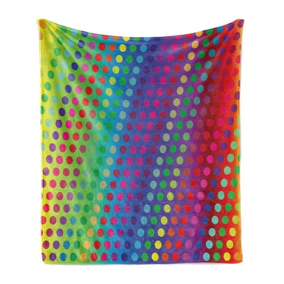 Dots Soft Flannel Fleece Throw Blanket, Gradient Rainbow Shades Backdrop with Diagonally Aligned Colorful Dots Illustration, Cozy Plush for Indoor and Outdoor Use, 70" x 90", Multicolor, by Ambesonne