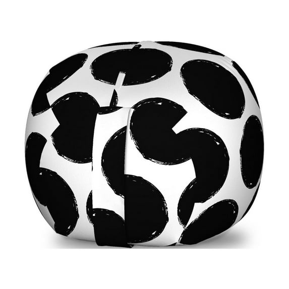 Dots Storage Toy Bag Chair, Brush Stroke Paint Hipster Theme Dots as Grungy Round Shapes Background Theme, Stuffed Animal Organizer Washable Bag, Small Size, Black and White, by Ambesonne