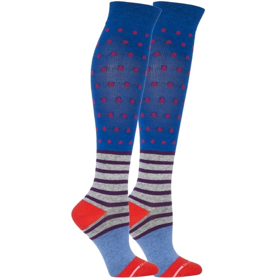Dots & Stripes Designed Cotton Blend Anti-Microbial Anti-Odor Knee-High Compression Socks - Blue