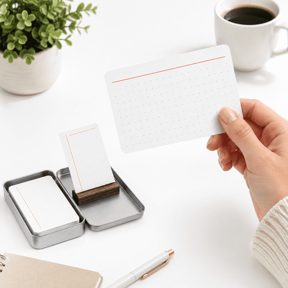 Dotted 3x5 Index Cards with Walnut Holder and Tin Storage Box, 60 Count
