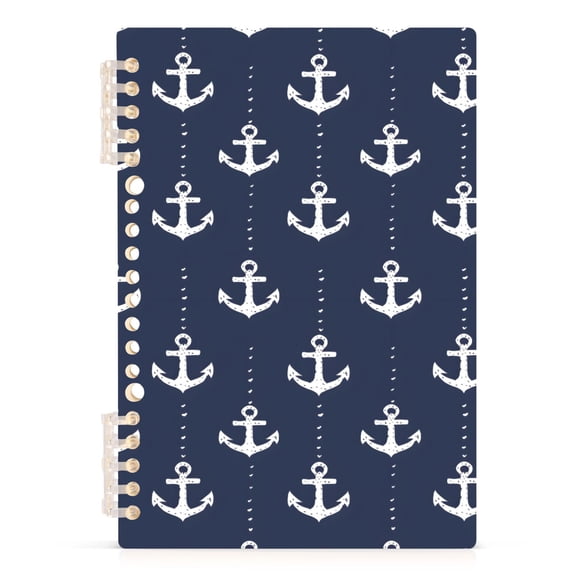 Dotted Anchors Pattern A5 Notebook Refillable 60 Sheets Detachable Ring Binder PP Cover Journal