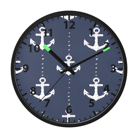 Dotted Anchors Pattern Wall Clock 12 Inch Voice Activated Night Light Silent Non Ticking
