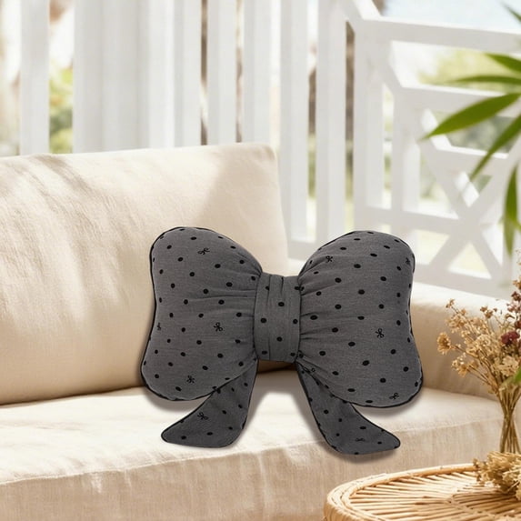 Dotted Bow Throw Pillow | Decorative Waist Cushion for Sofa & Bed, Soft Plush Fabric, Pink/Black/Gray, 38x30cm | Accent Cuddle Pillow, Unique Home Decor Gift