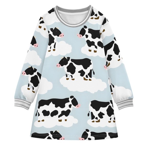 Dotted Cow Art Girls'long-sleeved dress Thickened A-dress Warm Dress Basic Shirt Party Dresses