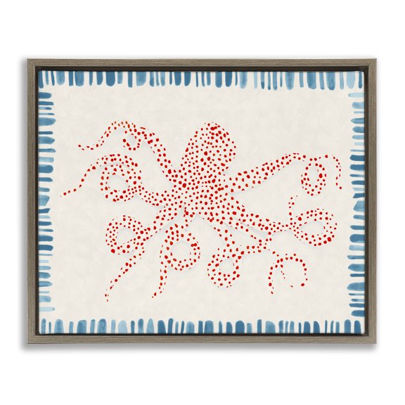Stupell Industries Dotted Depths Octopus Brown Framed Floater Canvas Wall Art, design by Hannah Dawson, 17 x 21