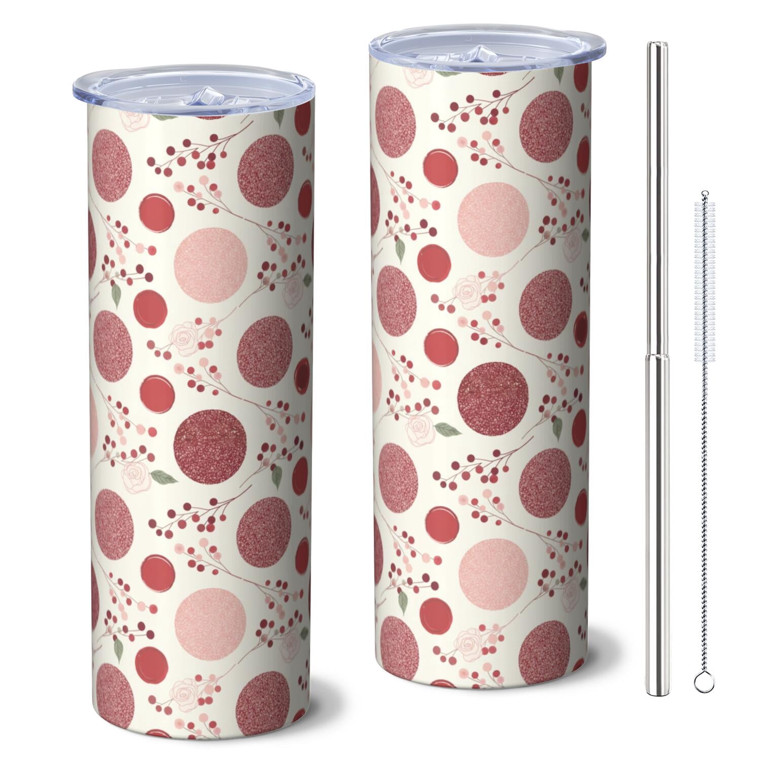 Straw Friend Dotted Floral 20oz Skinny Stainless Steel Tumbler, Thermal Tumbler with ...