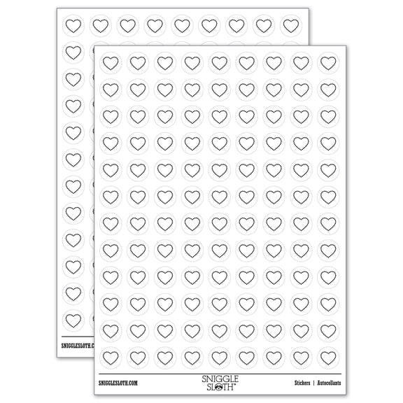 Dotted Heart Outline 200+ Round Stickers - White - Matte Finish - 0.50" Size