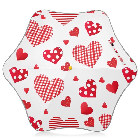 Dotted Heart Pattern Kids Umbrella Rain Umbrella Clear Grip Handle Folding Umbrellas UV50+ 35in