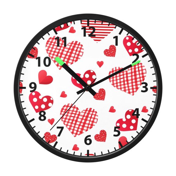 Dotted Heart Pattern Wall Clock 12 Inch Voice Activated Night Light Silent Non Ticking