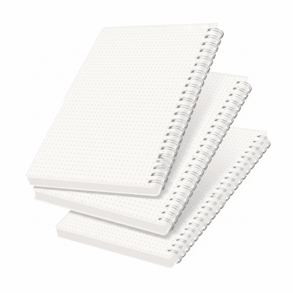 Dotted Journal Notebook, 3 Pack, A5 Size 5.7 x 8.3 Inches, 160 Pages per Notebook, 100 GSM Thick Paper, Spiral Bound, Flexible Cover, for Bullet Journaling, Planning, Sketching, White